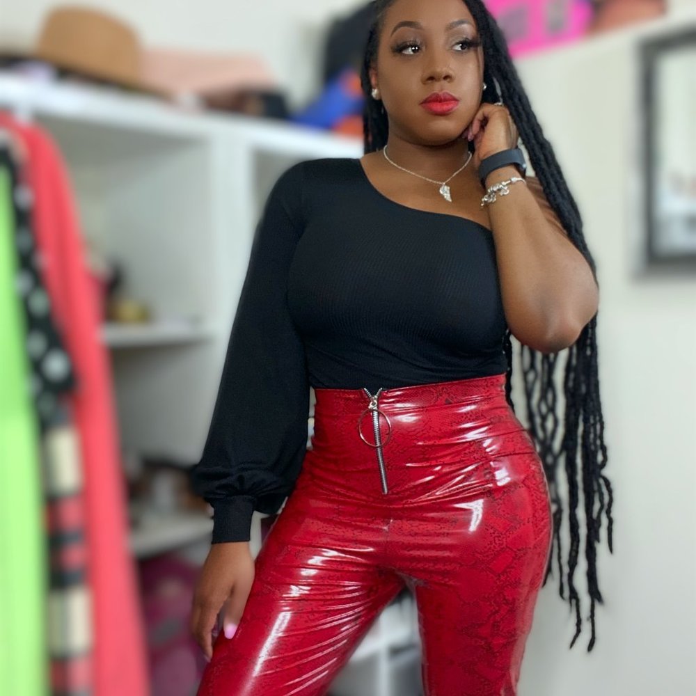 PRETTY LITTLE THING Red Snake Vinyl  Pants